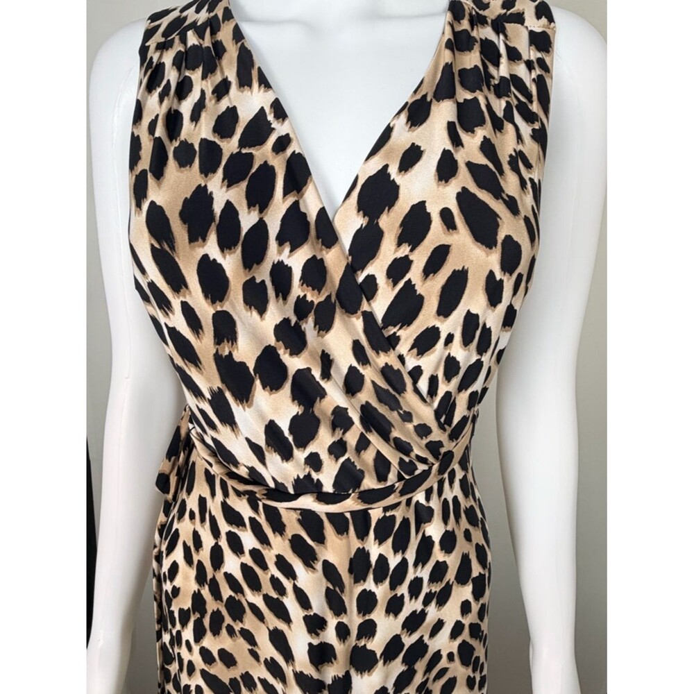 INC Leopard Print Maxi Dress Small Faux Wrap Tie Waist Ruffle Hem - Picture 3 of 8